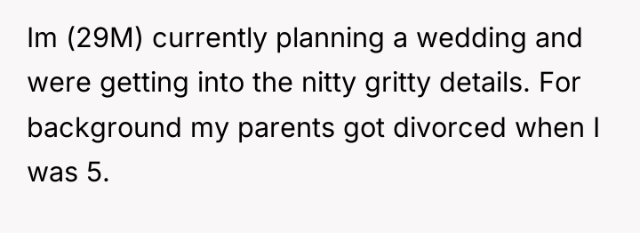 Im (29M) currently planning a wedding and were getting into...