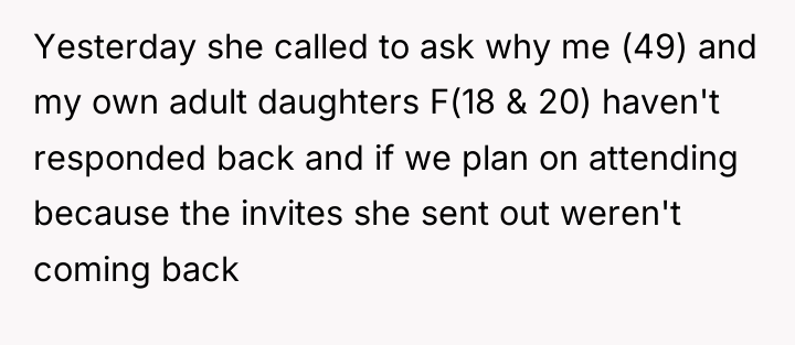 Yesterday she called to ask why me (49) and my...