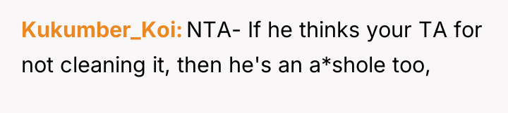 Kukumber_Koi NTA- If he thinks your TA for not cleaning...