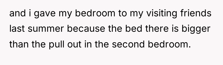 and i gave my bedroom to my visiting friends last...