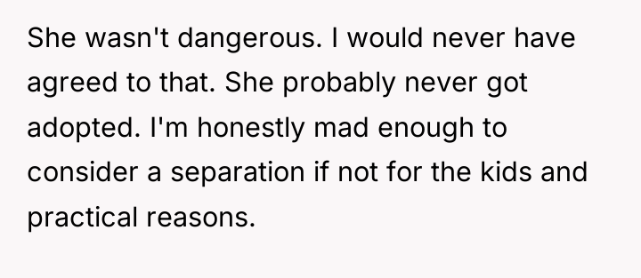 She wasn't dangerous. I would never have agreed to that....