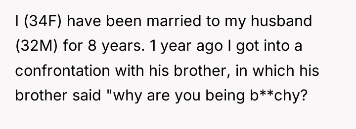 I (34F) have been married to my husband (32M) for...