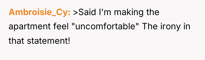 Ambroisie_Cy >Said I'm making the apartment feel "uncomfortable" The irony...