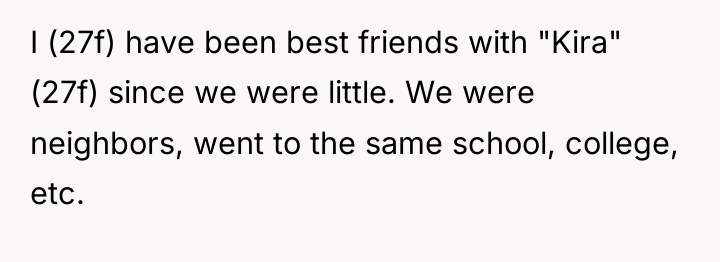 I (27f) have been best friends with "Kira" (27f) since...