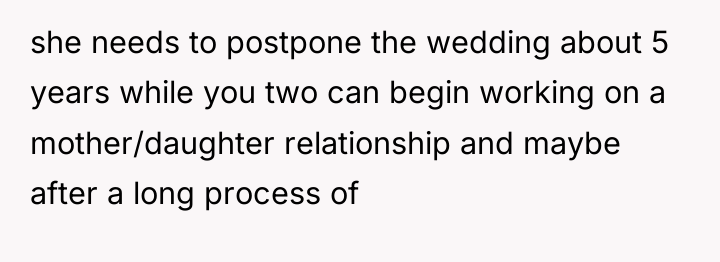 she needs to postpone the wedding about 5 years while...
