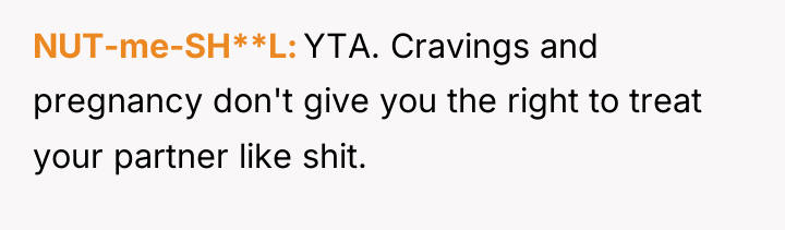 NUT-me-SH**L YTA. Cravings and pregnancy don't give you the right...