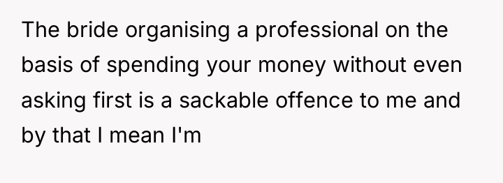 The bride organising a professional on the basis of spending...