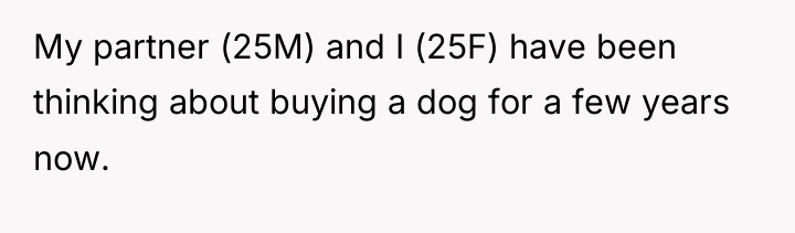 My partner (25M) and I (25F) have been thinking about...
