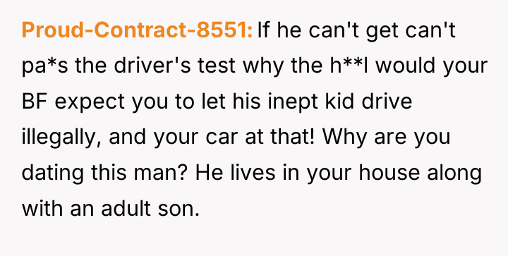 Proud-Contract-8551 If he can't get can't pa*s the driver's test...