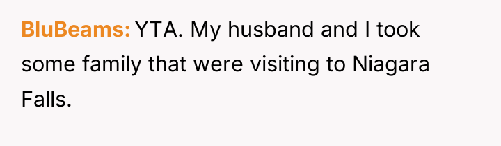 BluBeams YTA. My husband and I took some family that...