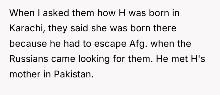 When I asked them how H was born in Karachi,...