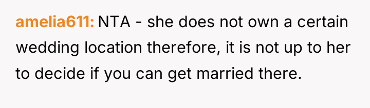 amelia611 NTA - she does not own a certain wedding...