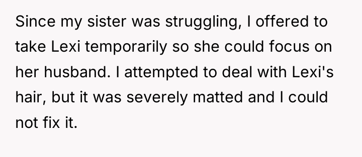 Since my sister was struggling, I offered to take Lexi...