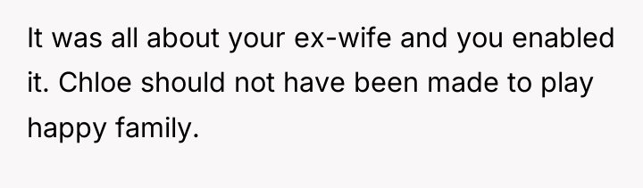 It was all about your ex-wife and you enabled it....