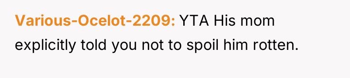 Various-Ocelot-2209 YTA His mom explicitly told you not to spoil...