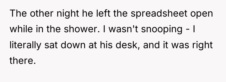 The other night he left the spreadsheet open while in...