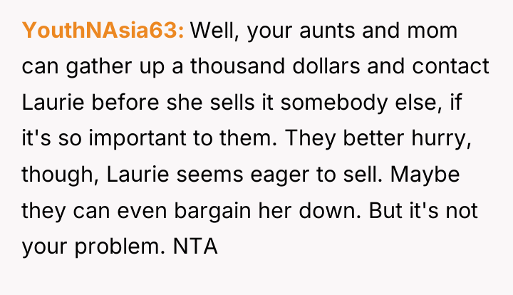 YouthNAsia63 Well, your aunts and mom can gather up a...