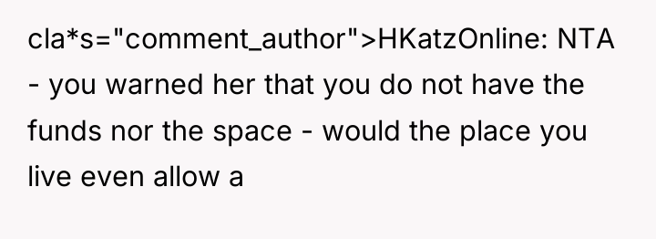 cla*s="comment_author">HKatzOnline: NTA - you warned her that you do not...