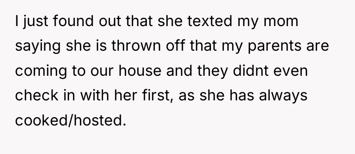 I just found out that she texted my mom saying...
