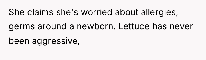She claims she's worried about allergies, germs around a newborn....
