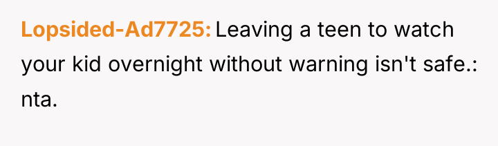 Lopsided-Ad7725 Leaving a teen to watch your kid overnight without...