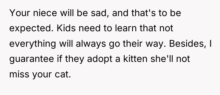 Your niece will be sad, and that's to be expected....