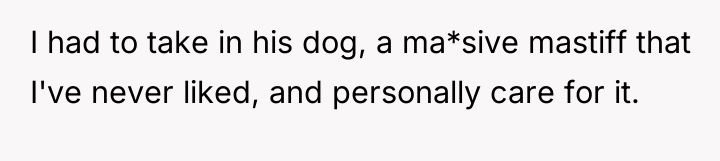 I had to take in his dog, a ma*sive mastiff...