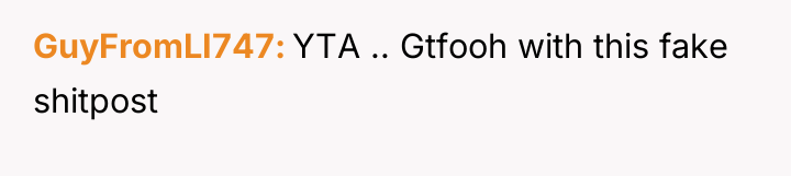 GuyFromLI747 YTA .. Gtfooh with this fake shitpost