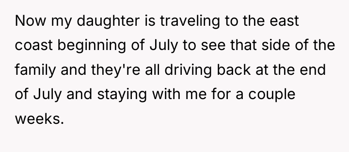 Now my daughter is traveling to the east coast beginning...