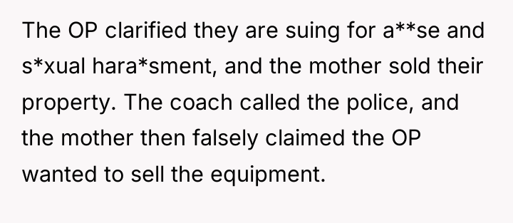 The OP clarified they are suing for a**se and s*xual...