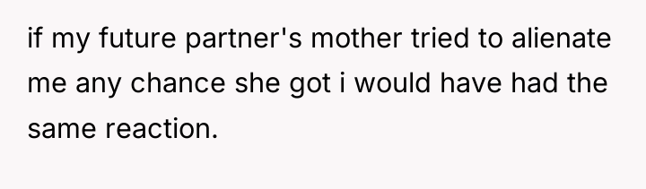 if my future partner's mother tried to alienate me any...