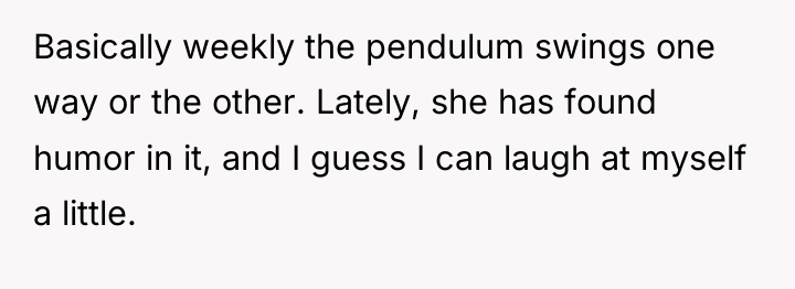Basically weekly the pendulum swings one way or the other....
