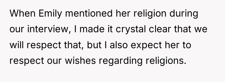 When Emily mentioned her religion during our interview, I made...