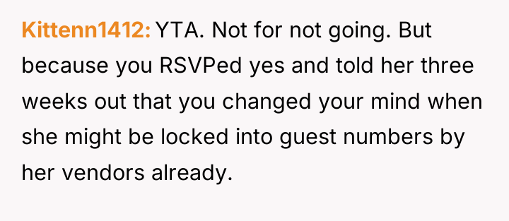 Kittenn1412 YTA. Not for not going. But because you RSVPed...