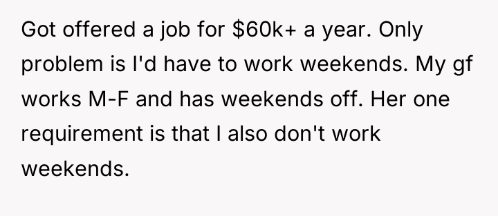 Got offered a job for $60k+ a year. Only problem...