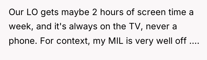 Our LO gets maybe 2 hours of screen time a...
