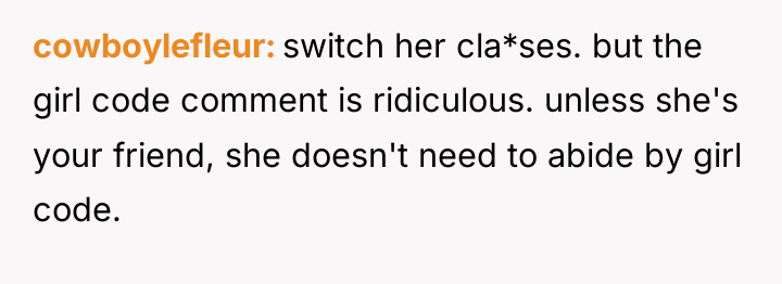 cowboylefleur switch her cla*ses. but the girl code comment is...