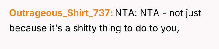 Outrageous_Shirt_737 NTA: NTA - not just because it's a shitty...