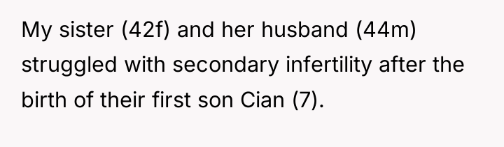 My sister (42f) and her husband (44m) struggled with secondary...