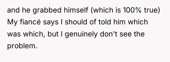 and he grabbed himself (which is 100% true) My fiancé...