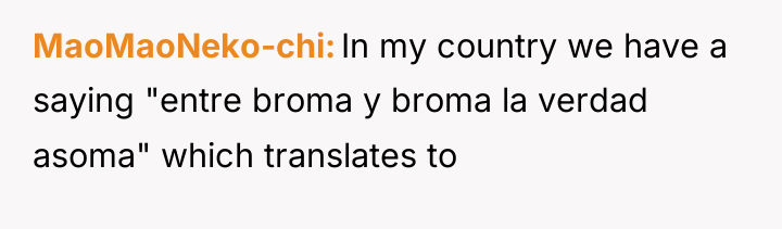 MaoMaoNeko-chi In my country we have a saying "entre broma...