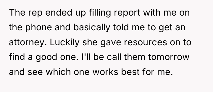 The rep ended up filling report with me on the...