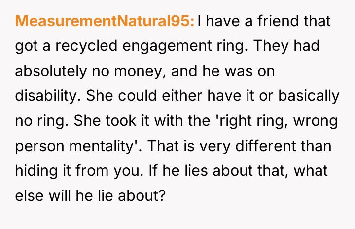 MeasurementNatural95 I have a friend that got a recycled engagement...