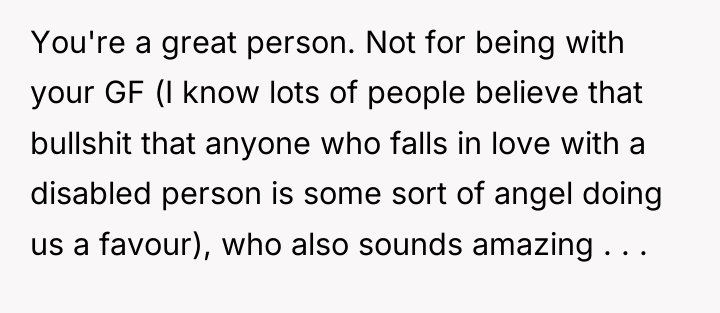 You're a great person. Not for being with your GF...