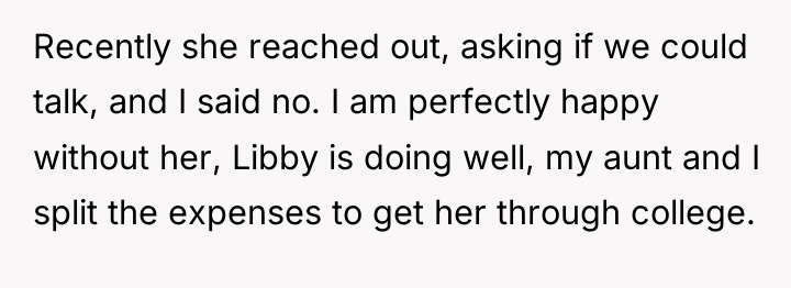 Recently she reached out, asking if we could talk, and...