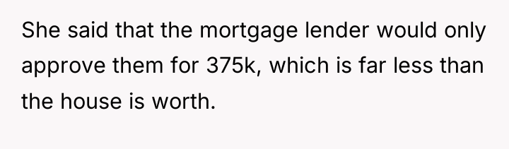 She said that the mortgage lender would only approve them...