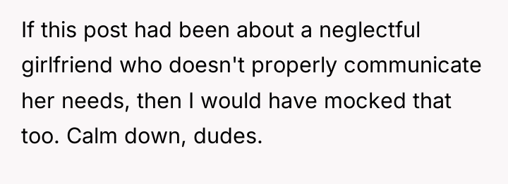 If this post had been about a neglectful girlfriend who...