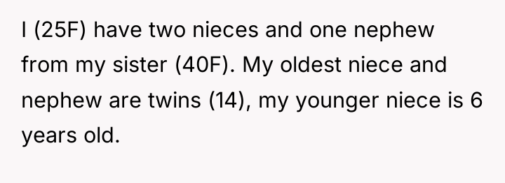 I (25F) have two nieces and one nephew from my...