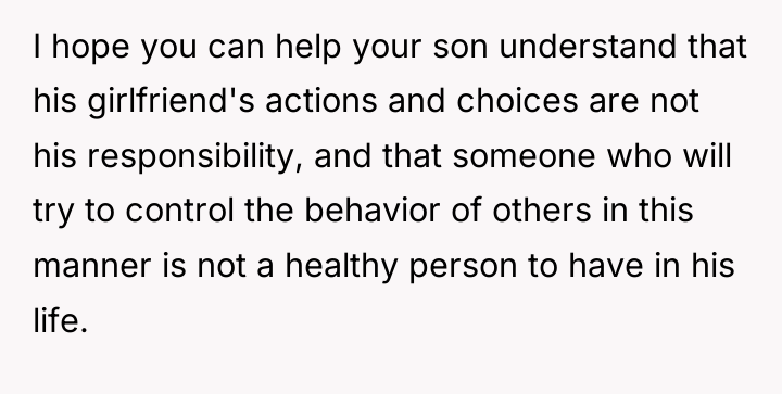 I hope you can help your son understand that his...