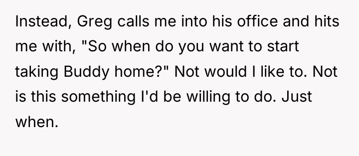 Instead, Greg calls me into his office and hits me...